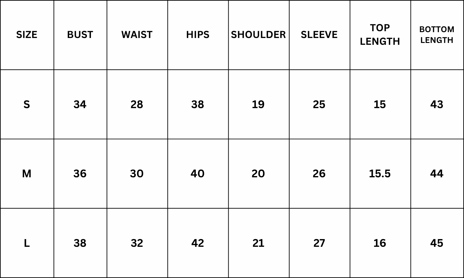 Size Chart for Brioney Co-ord - Maroon