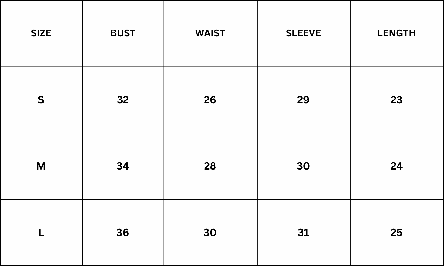 Size Chart for Leslie Top - Apricot