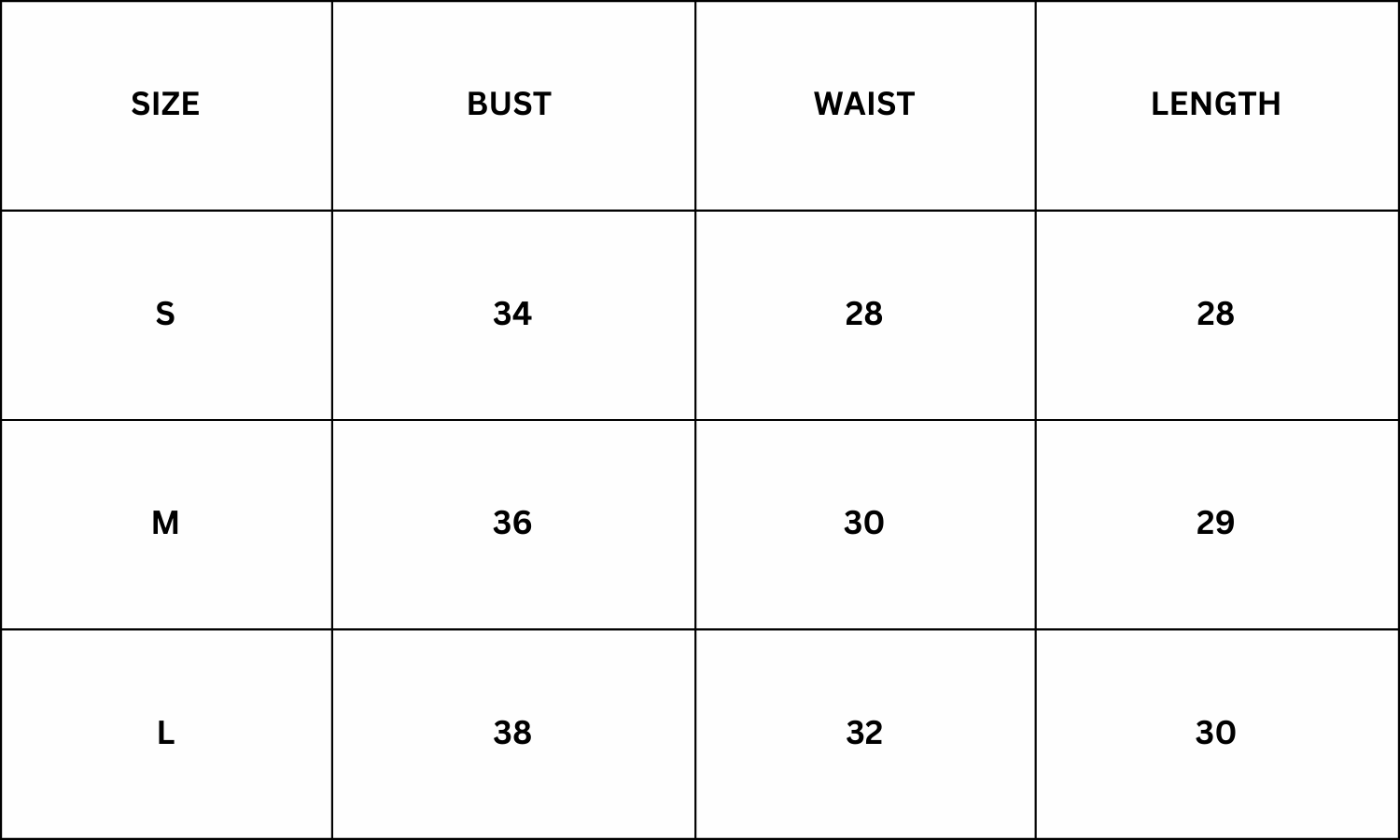 Size Chart for Emmy Top - White
