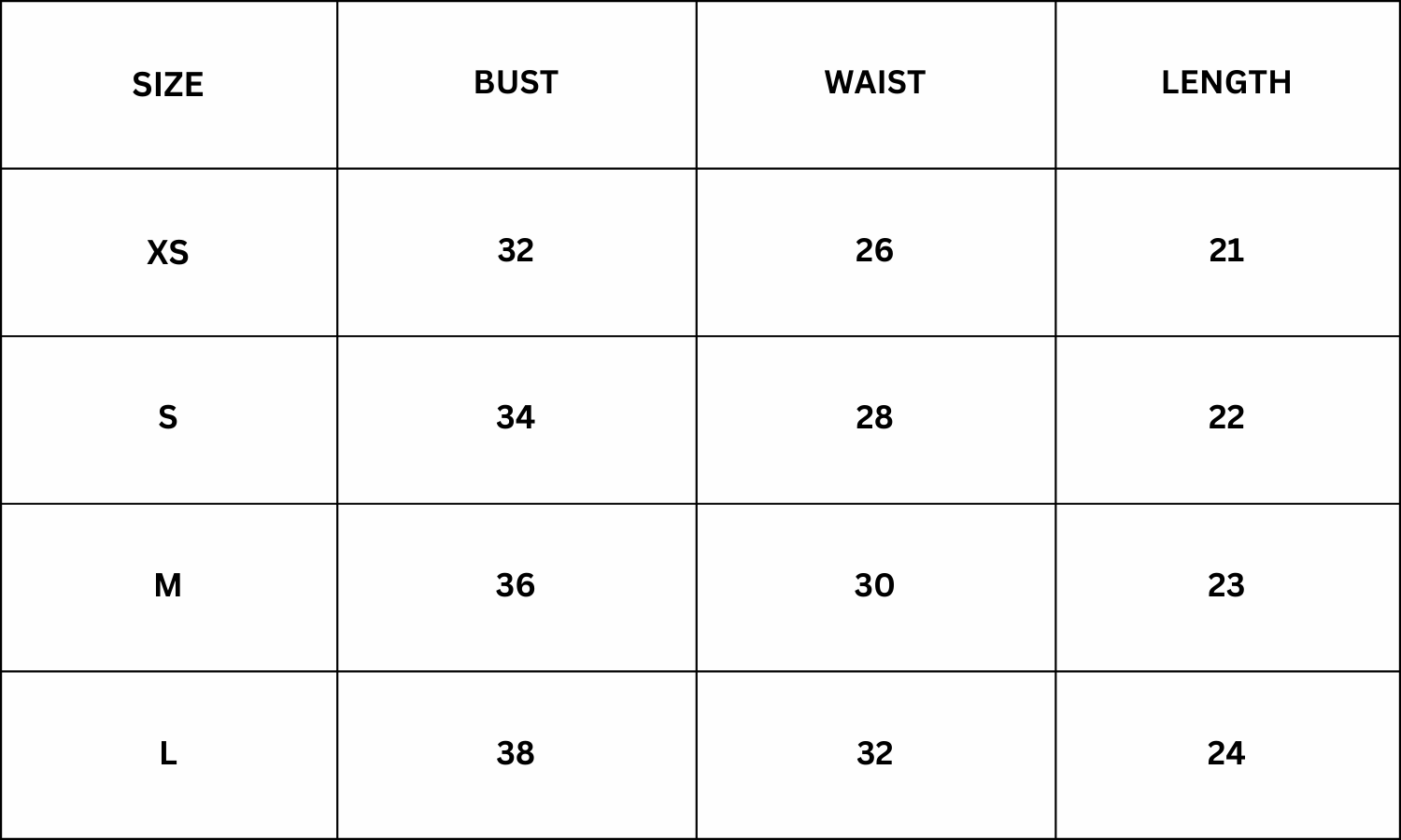 Size Chart for Kaya Top - Light Blue