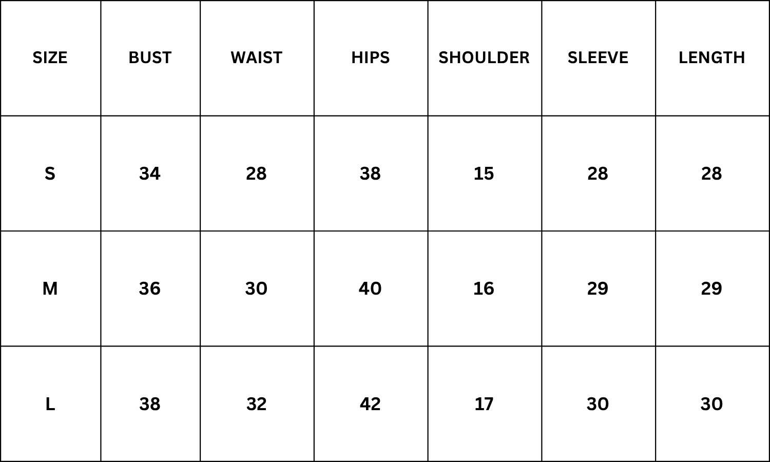 Size Chart for Connie Dress - Yellow