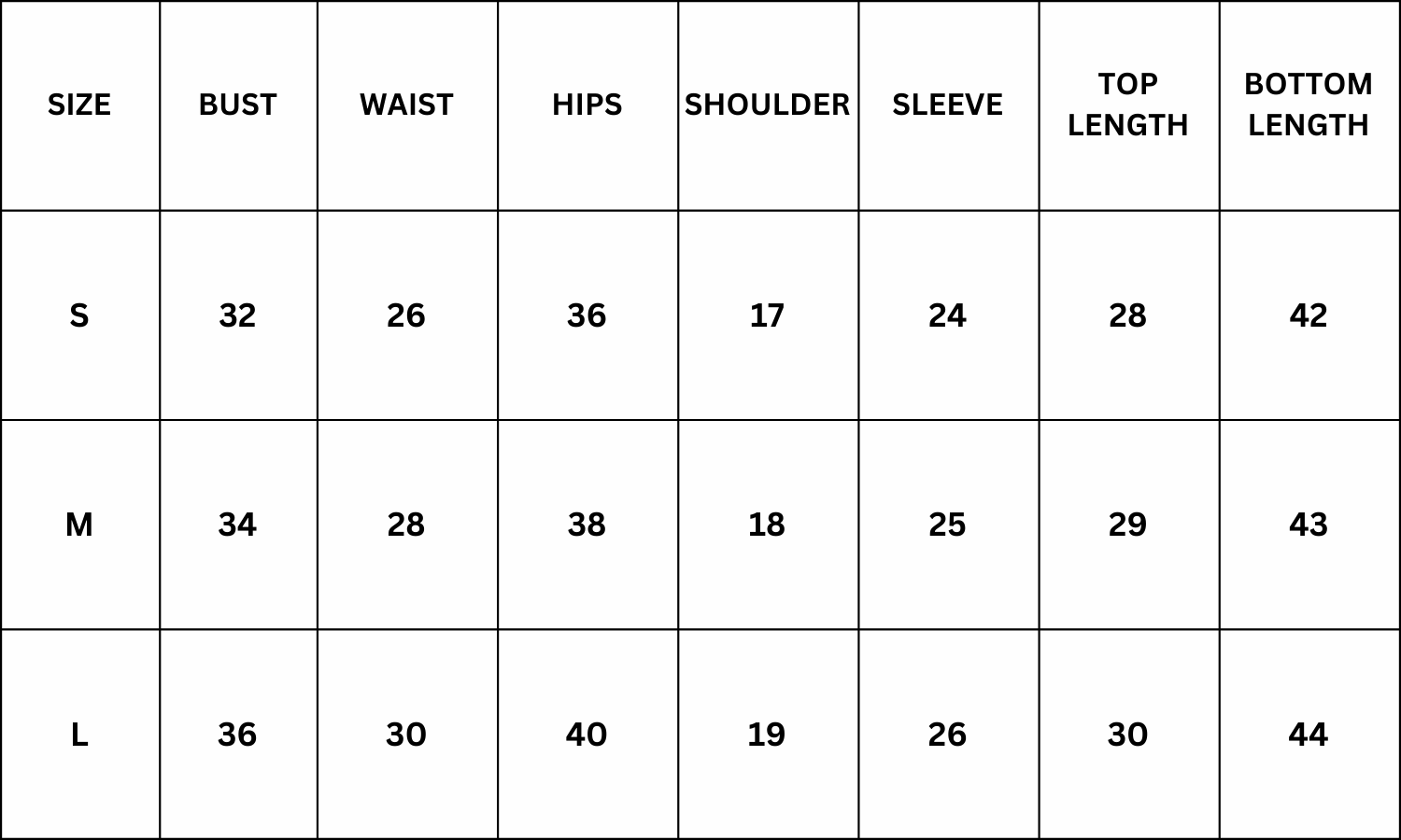Size Chart for Sierra Co-ord - Red