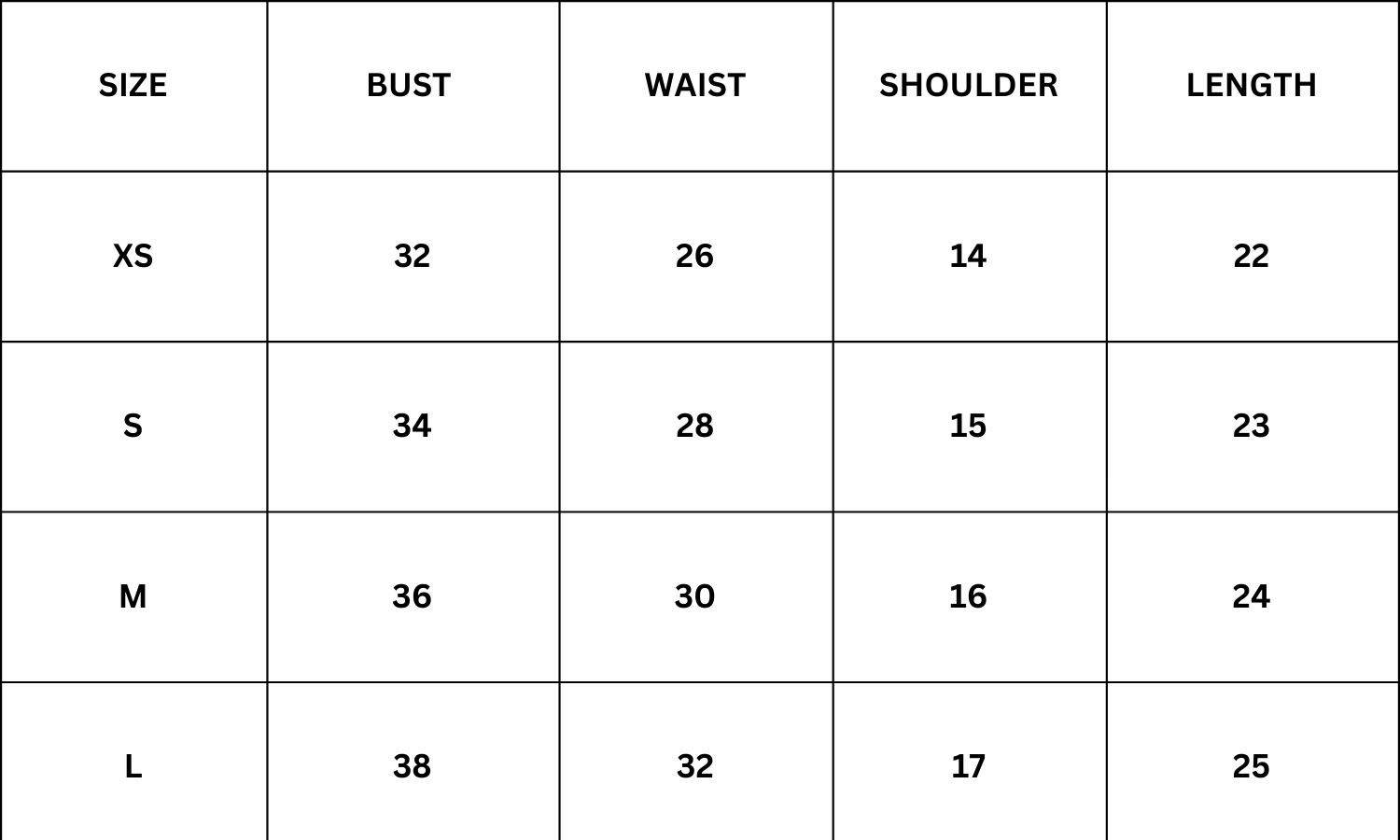Size Chart for Brier Top - Burgundy