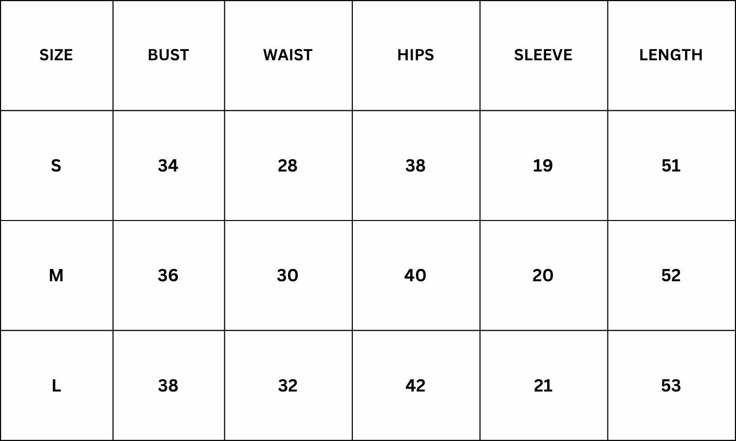 Size Chart for Ingrid Dress - Brown