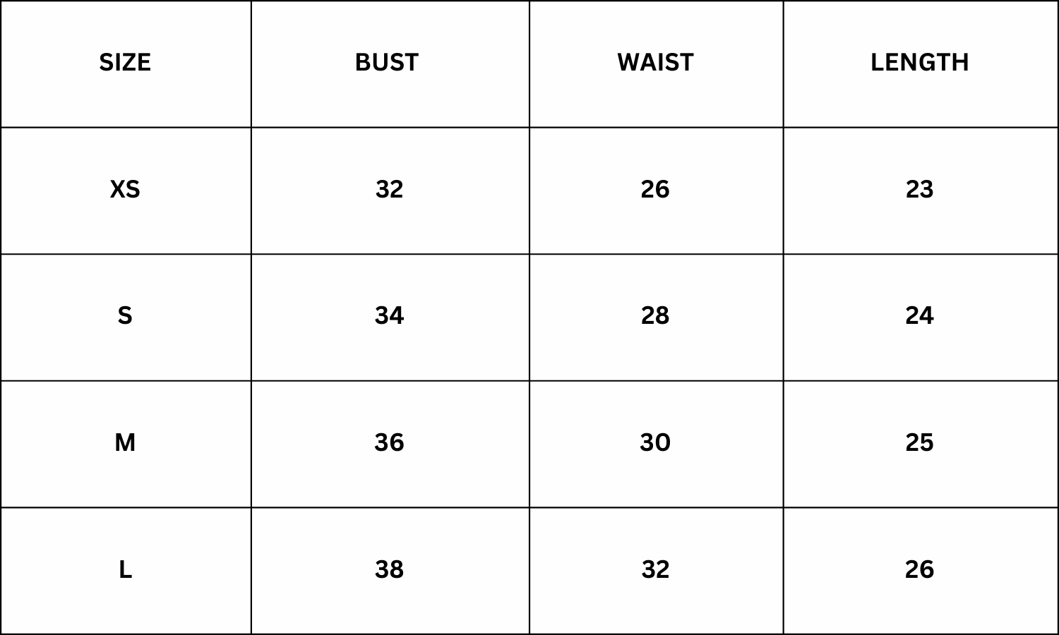 Size Chart for Briness Top - Yellow
