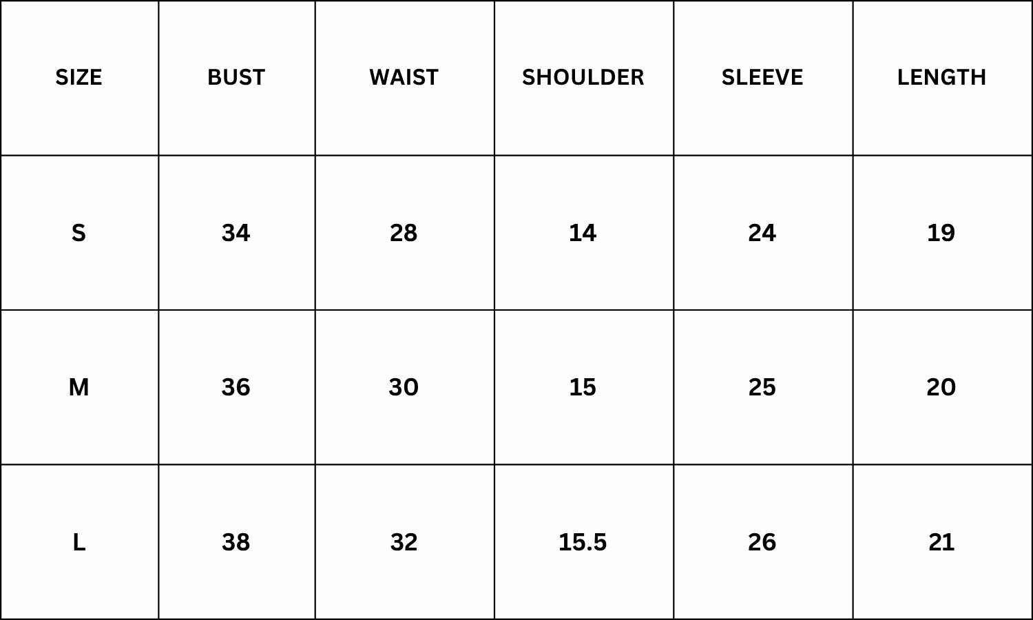 Size Chart for Jessy Top - Navy Blue