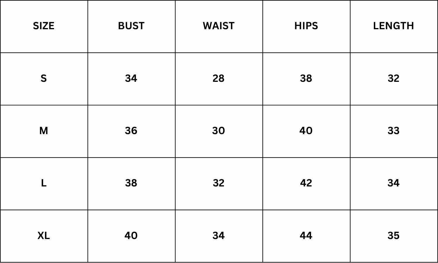Size Chart for Kuro Mini Dress - Black