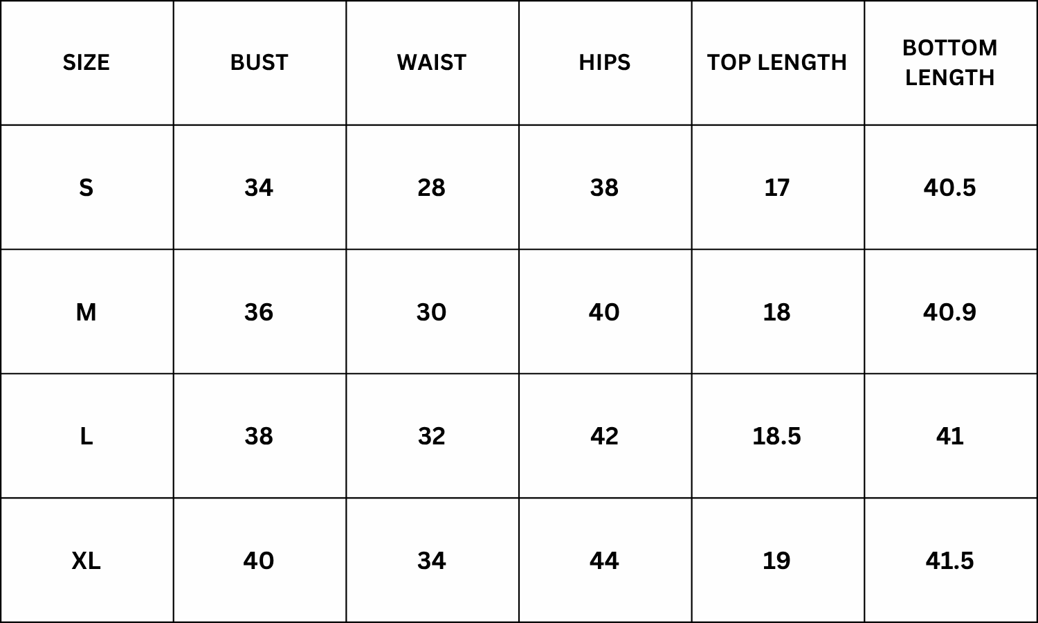 Size Chart for Mira Co-ord - Khaki