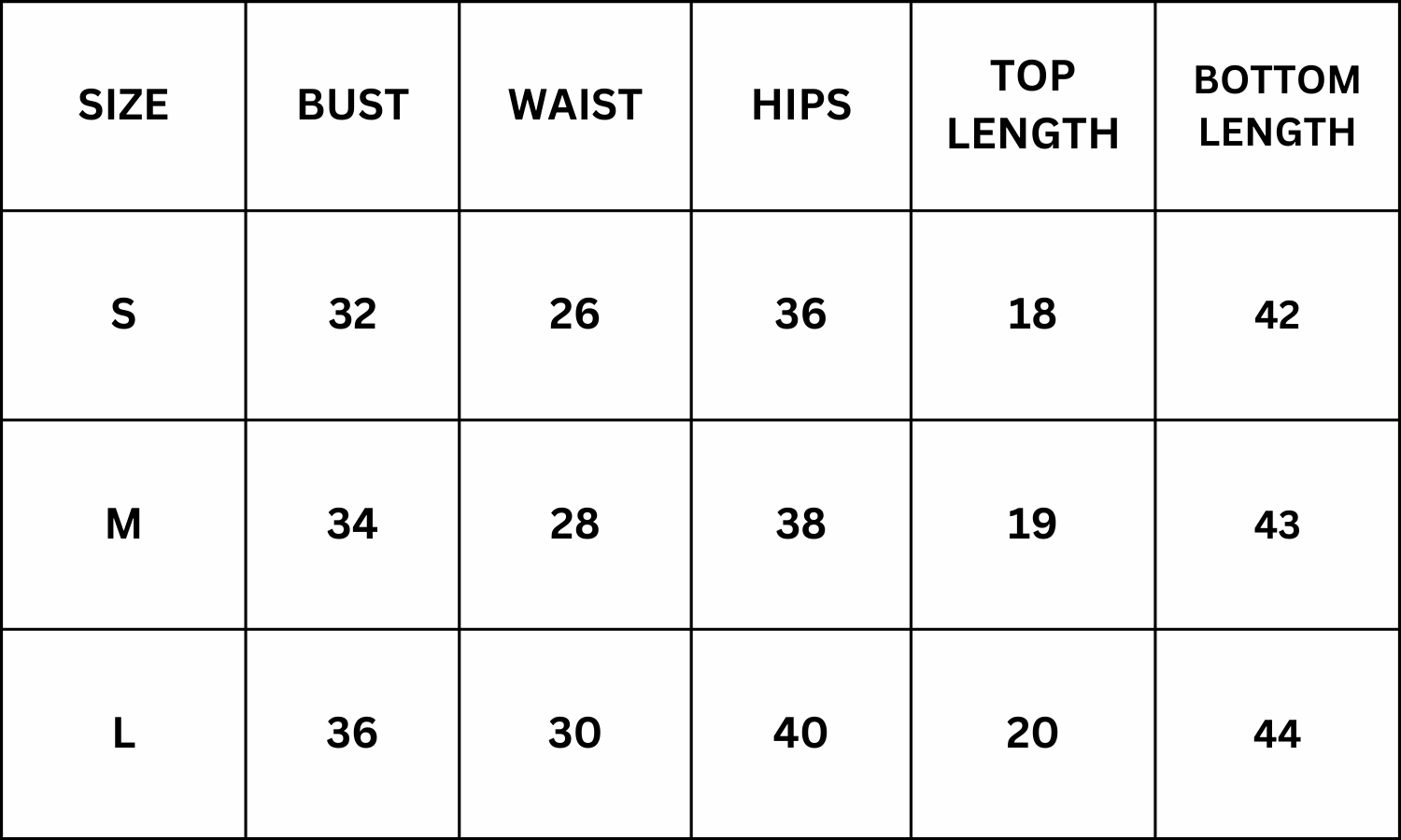 Size Chart for Vella Co ord Set - Khaki