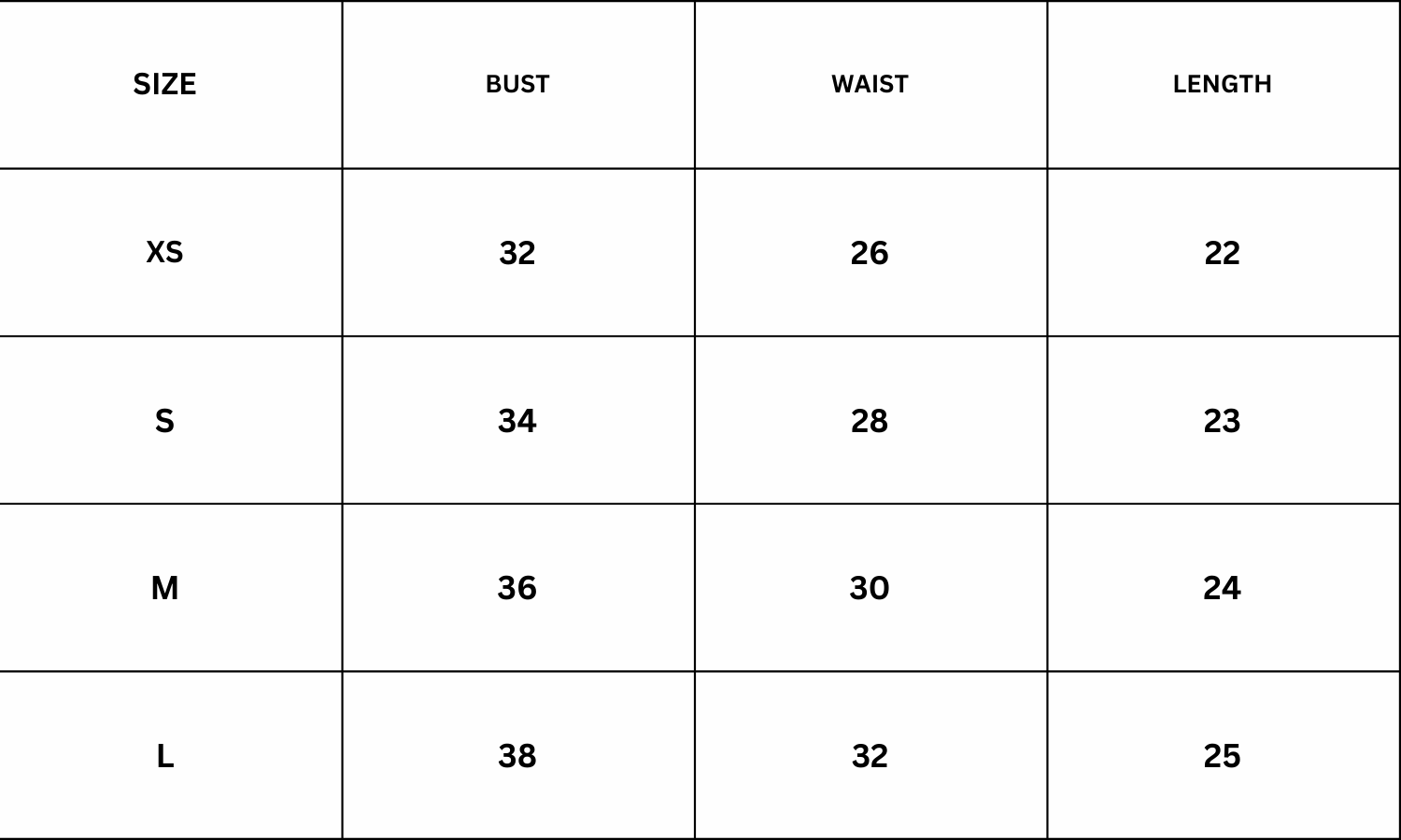 Size Chart for Peony Top - Champagne