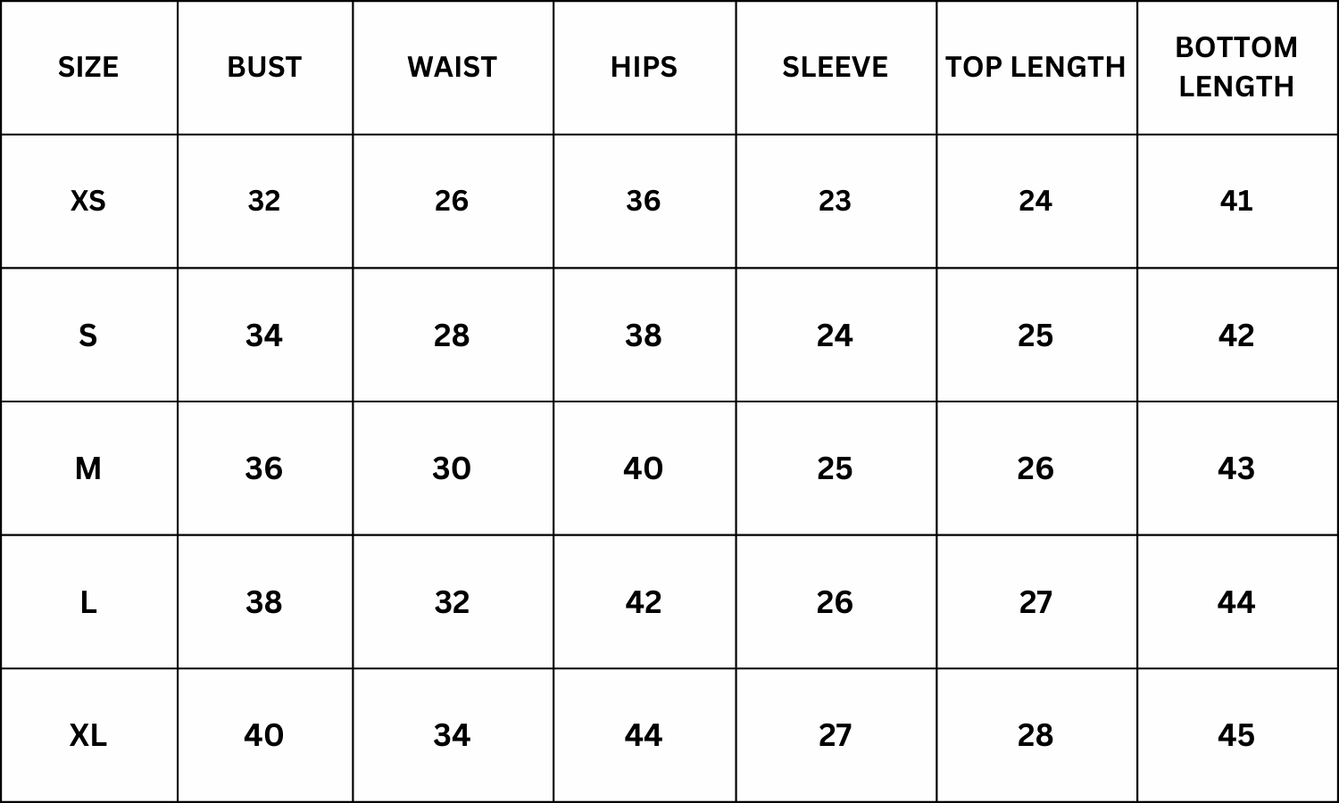 Size Chart for Nella Co-ord Set - Maroon