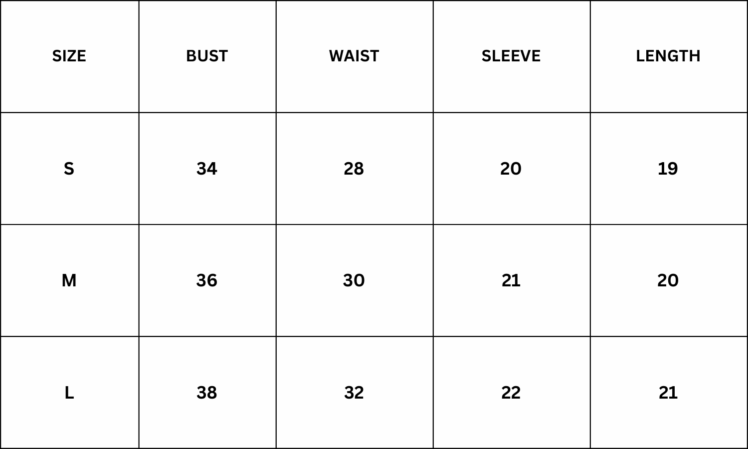 Size Chart for Cane Top - Red