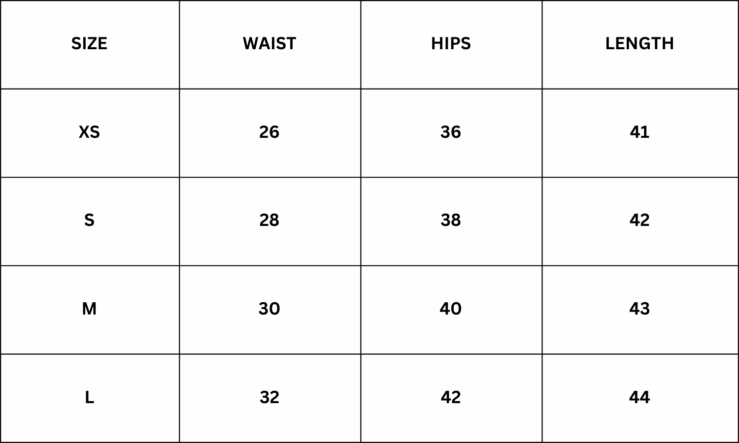 Size Chart for Kaia Pants - Navy Blue