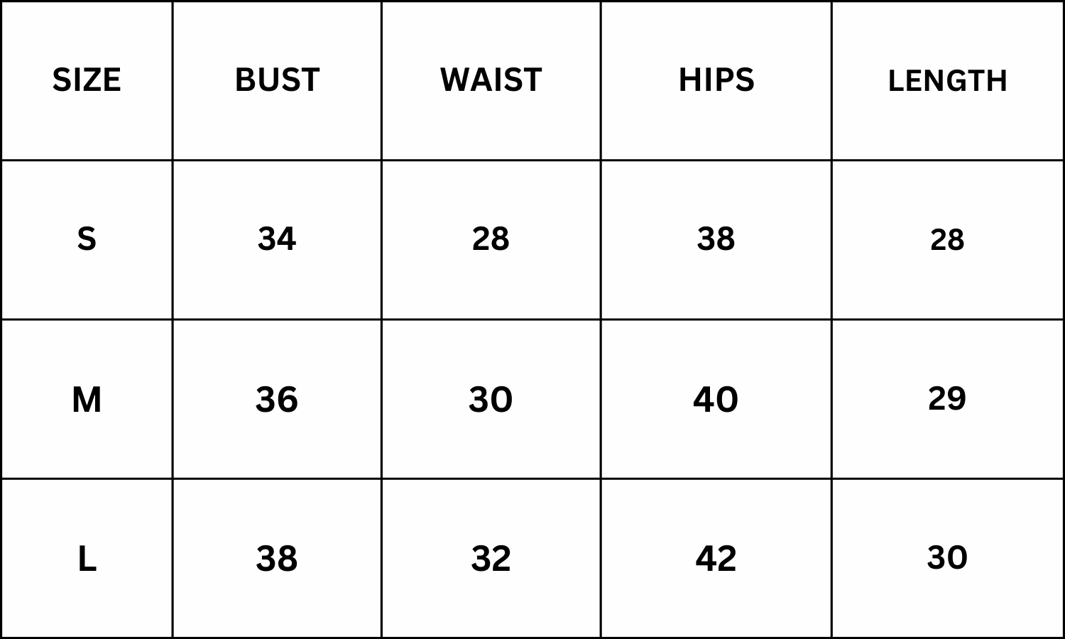 Size Chart for Myra Bodysuit - Brown