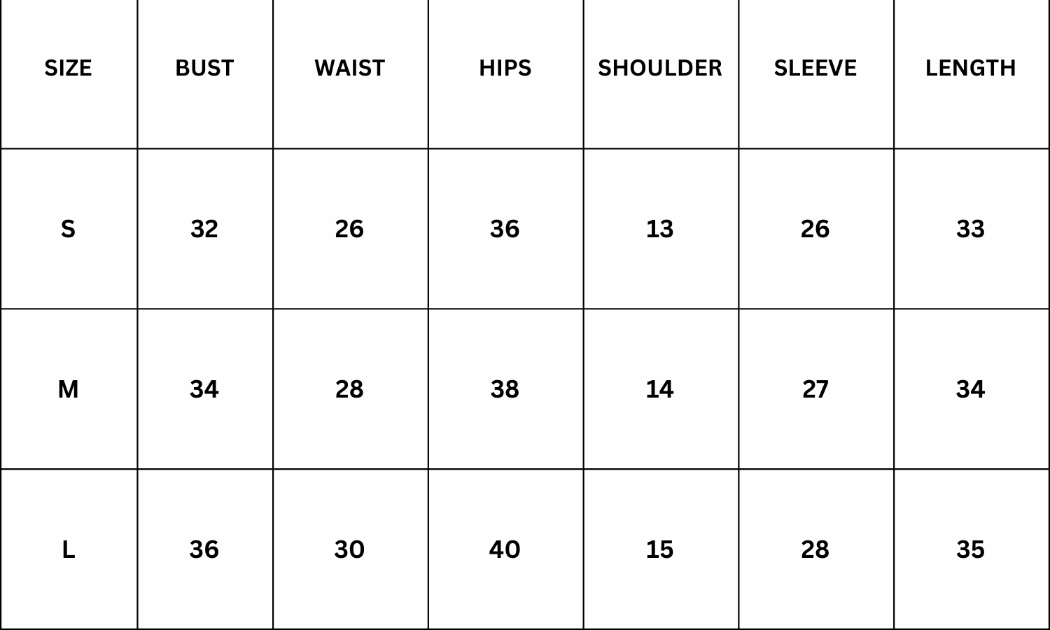 Size Chart for Rhode Mini Dress - Black