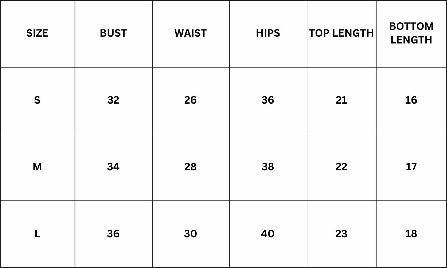Size Chart for Fleur Co ord Set - Pink