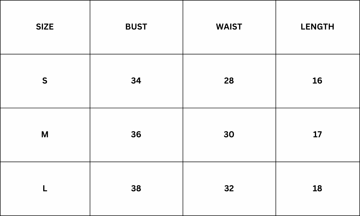 Size Chart for Vanta Top - Apricot
