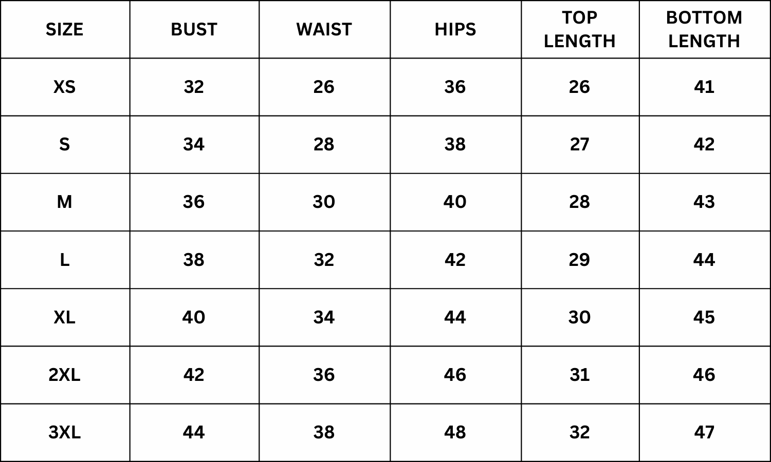 Size Chart for Aaliyah Co ord Set - Dark Blue