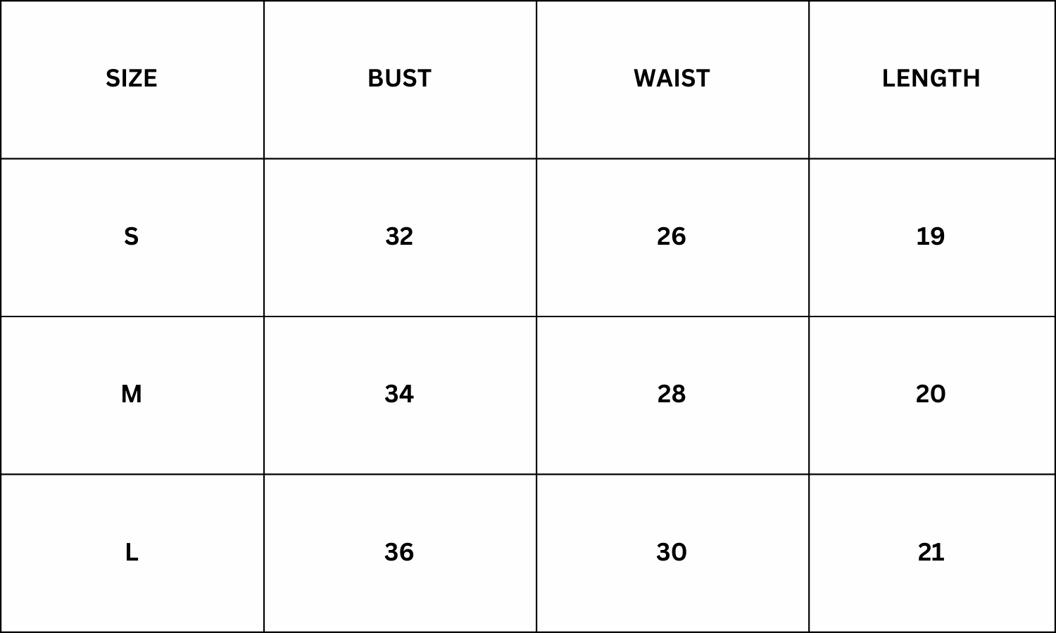 Size Chart for Ciel Top - Pink