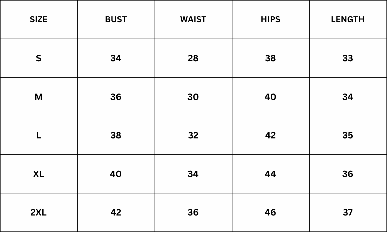 Size Chart for Simone Mini Dress - White