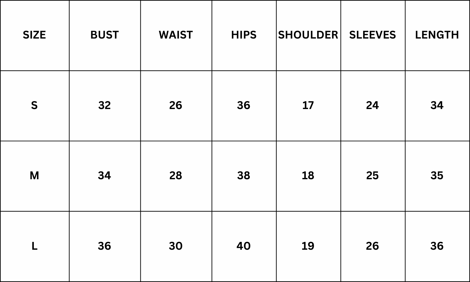 Size Chart for Zaya Mini Dress - Black