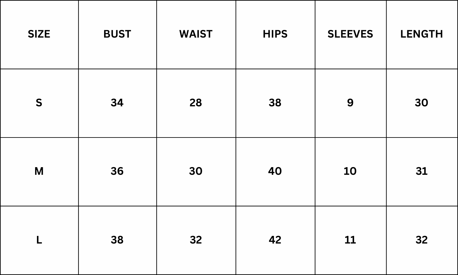 Size Chart for Romy Cover Up - Black