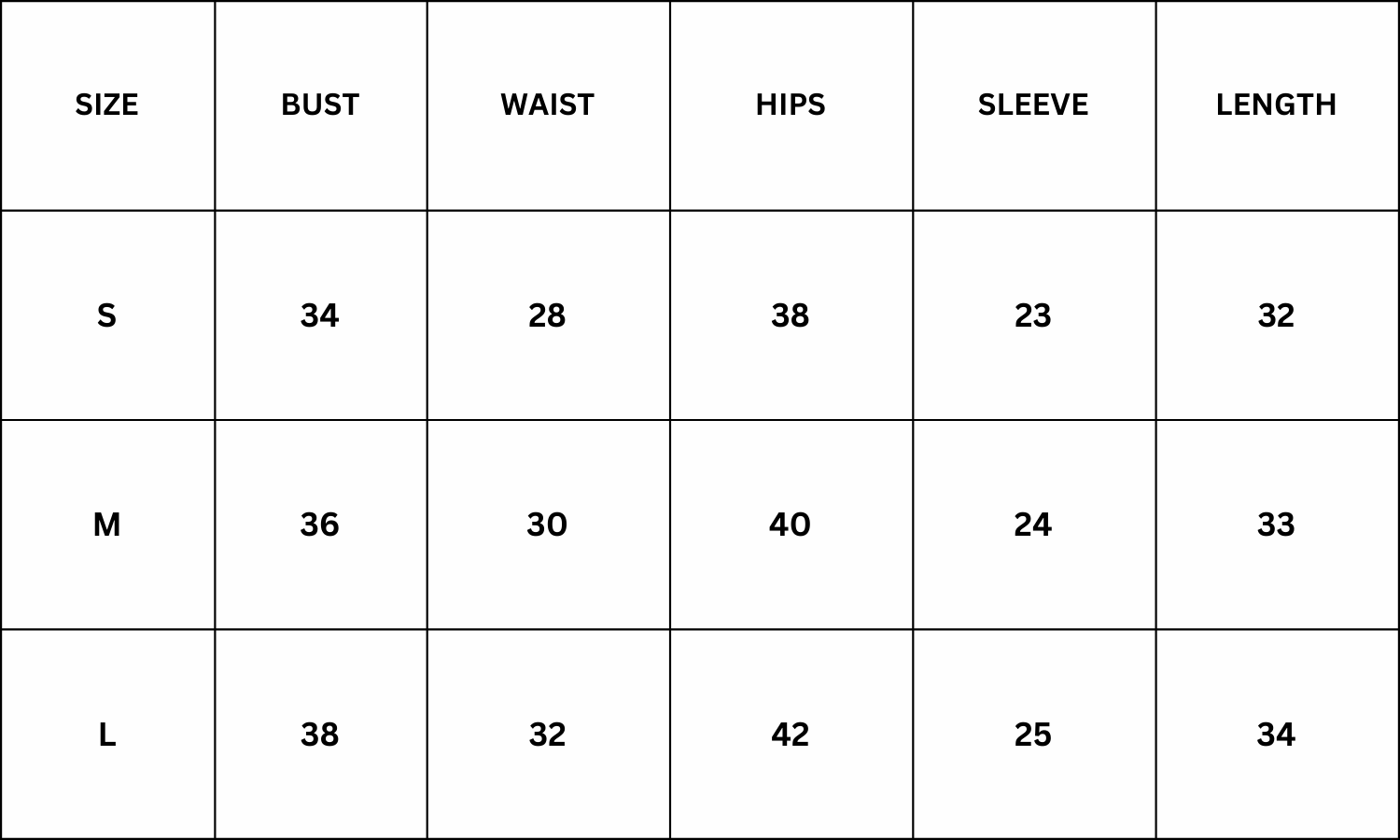 Size Chart for Sloan Dress - Brown