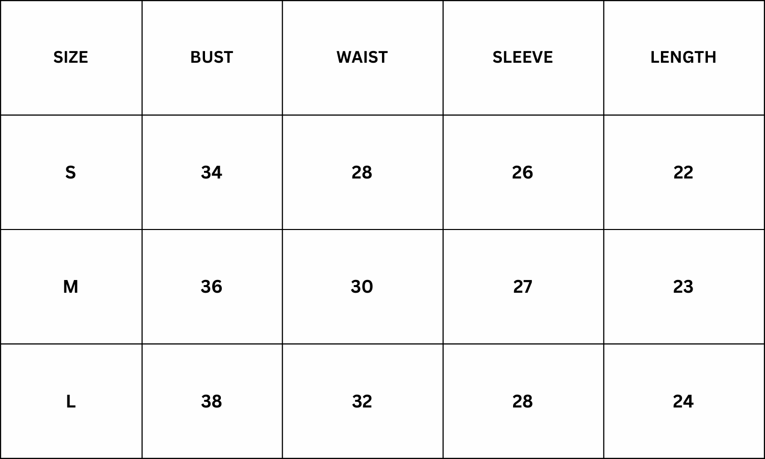 Size Chart for Elena Top - Maroon