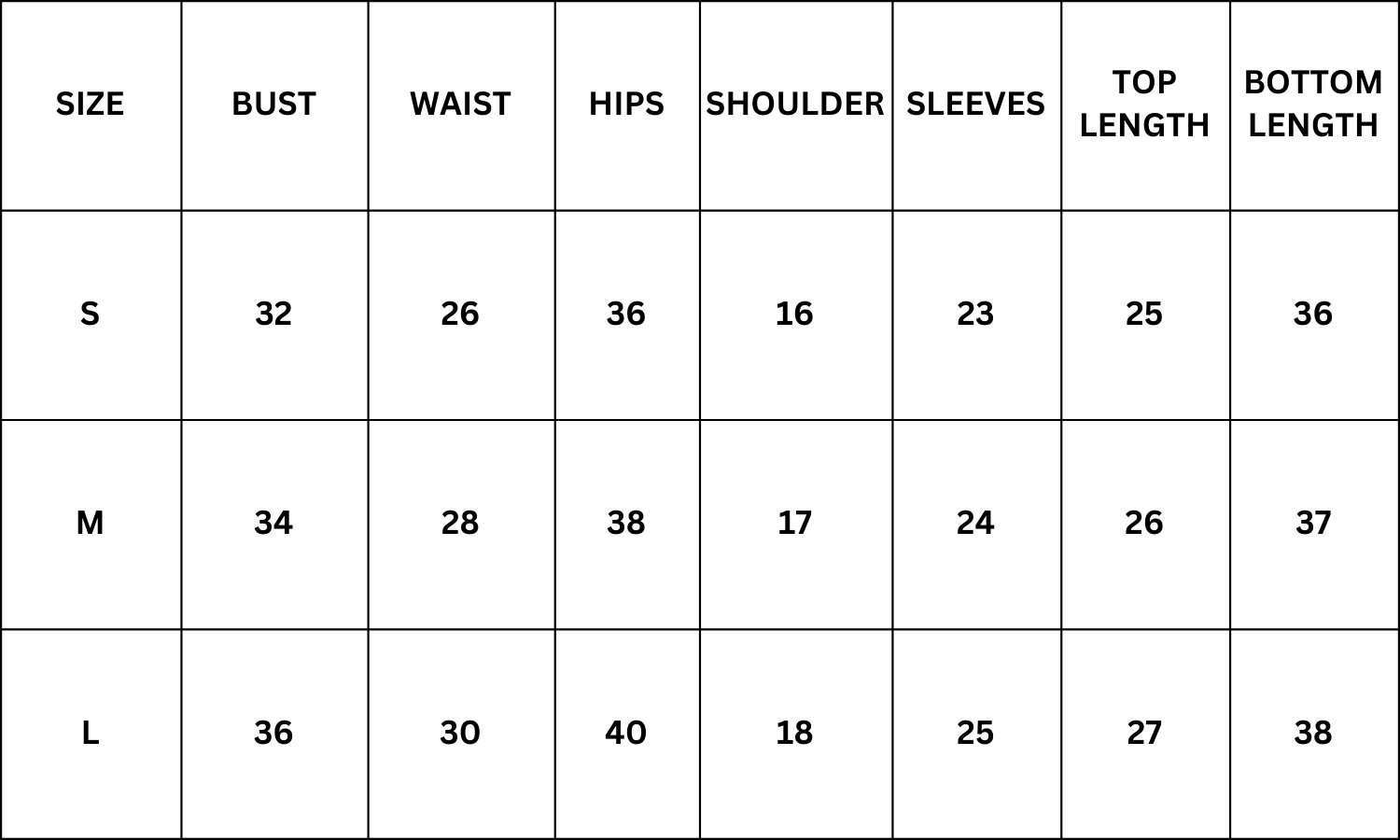 Size Chart for Rue Co ord Set - Red