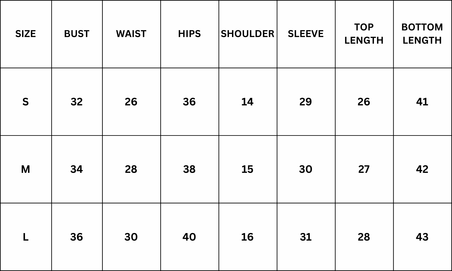 Size Chart for Margaret Co-ord - White
