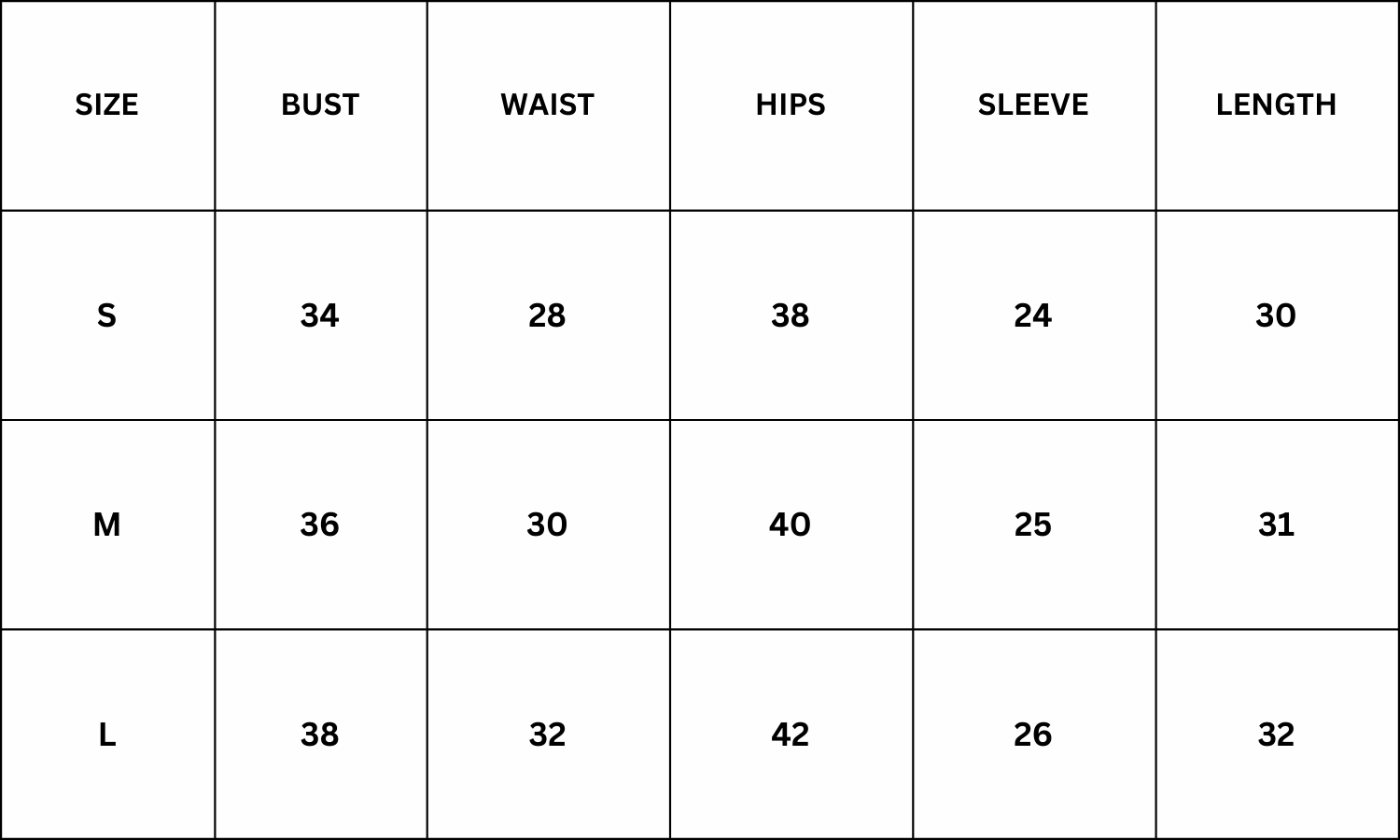 Size Chart for Brooke Dress - Pink