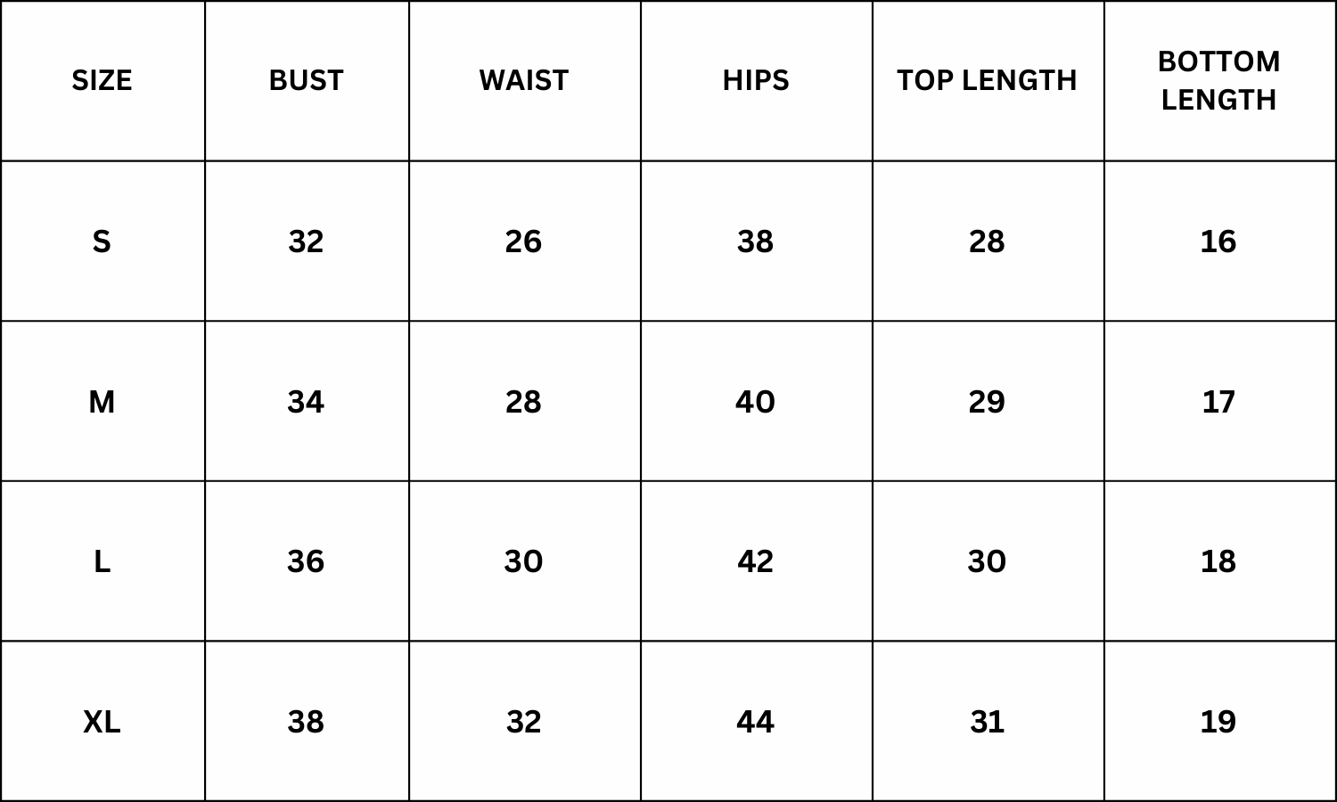 Size Chart for Emilia Co ord Set - White