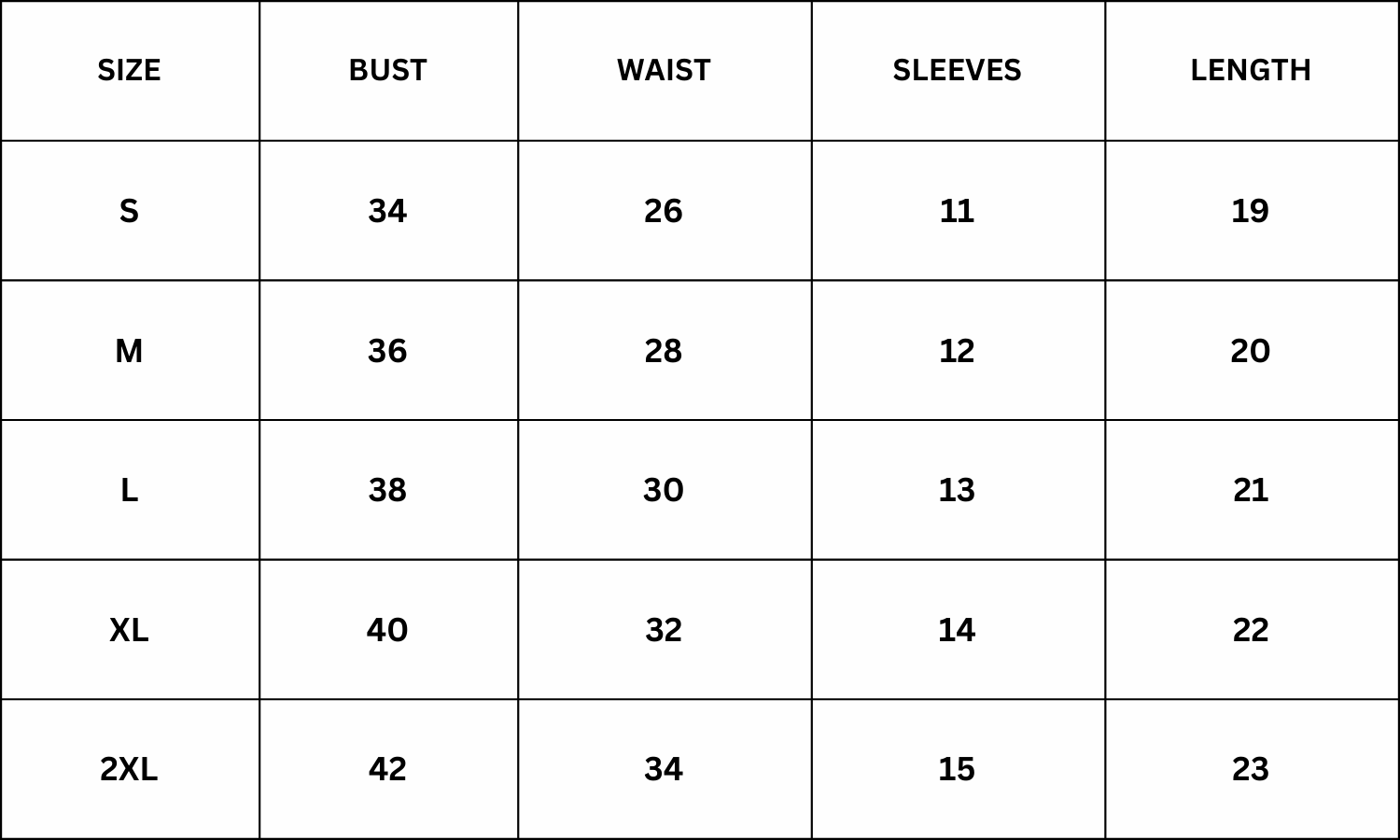Size Chart for Olyra Top - Apricot