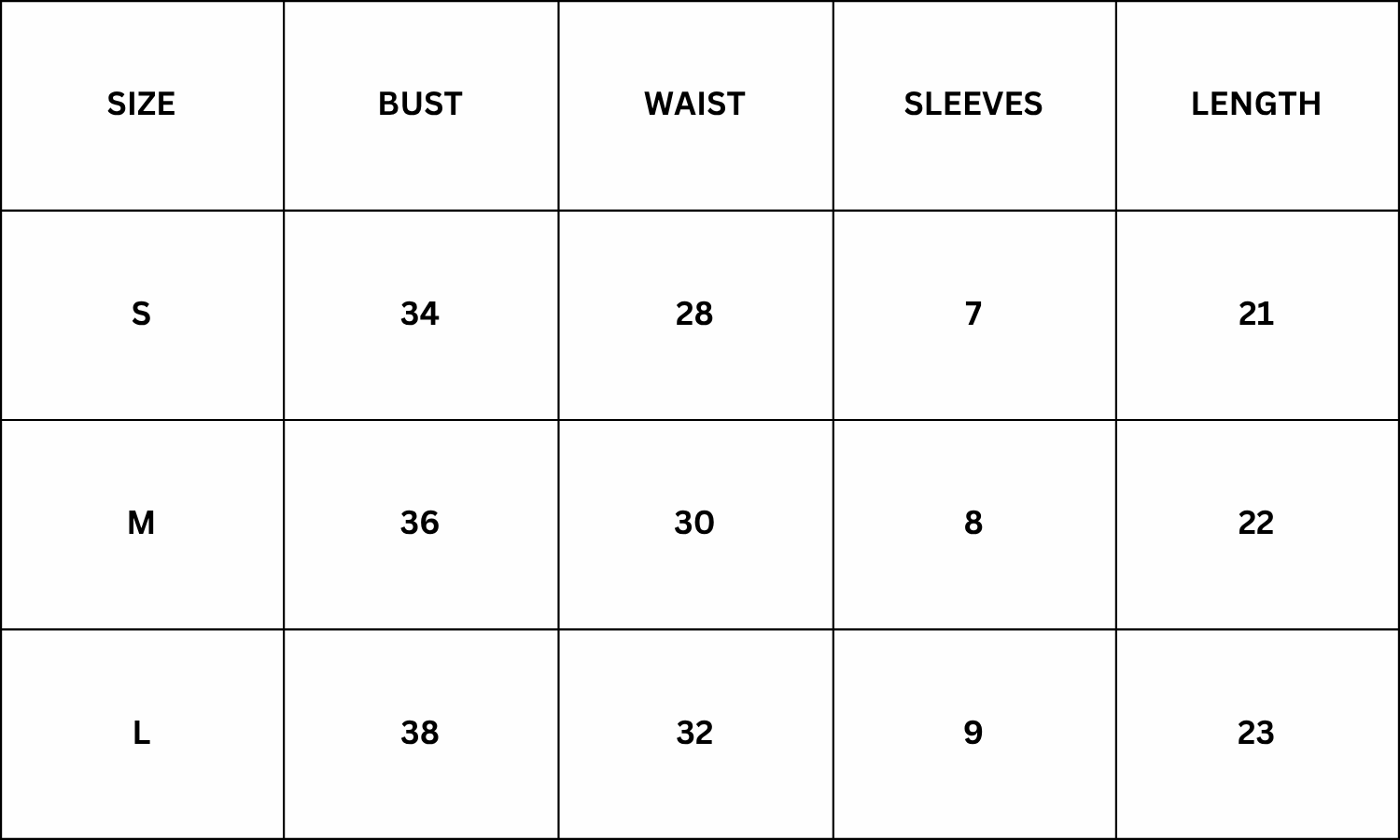Size Chart for Tan Trend Top - Brown