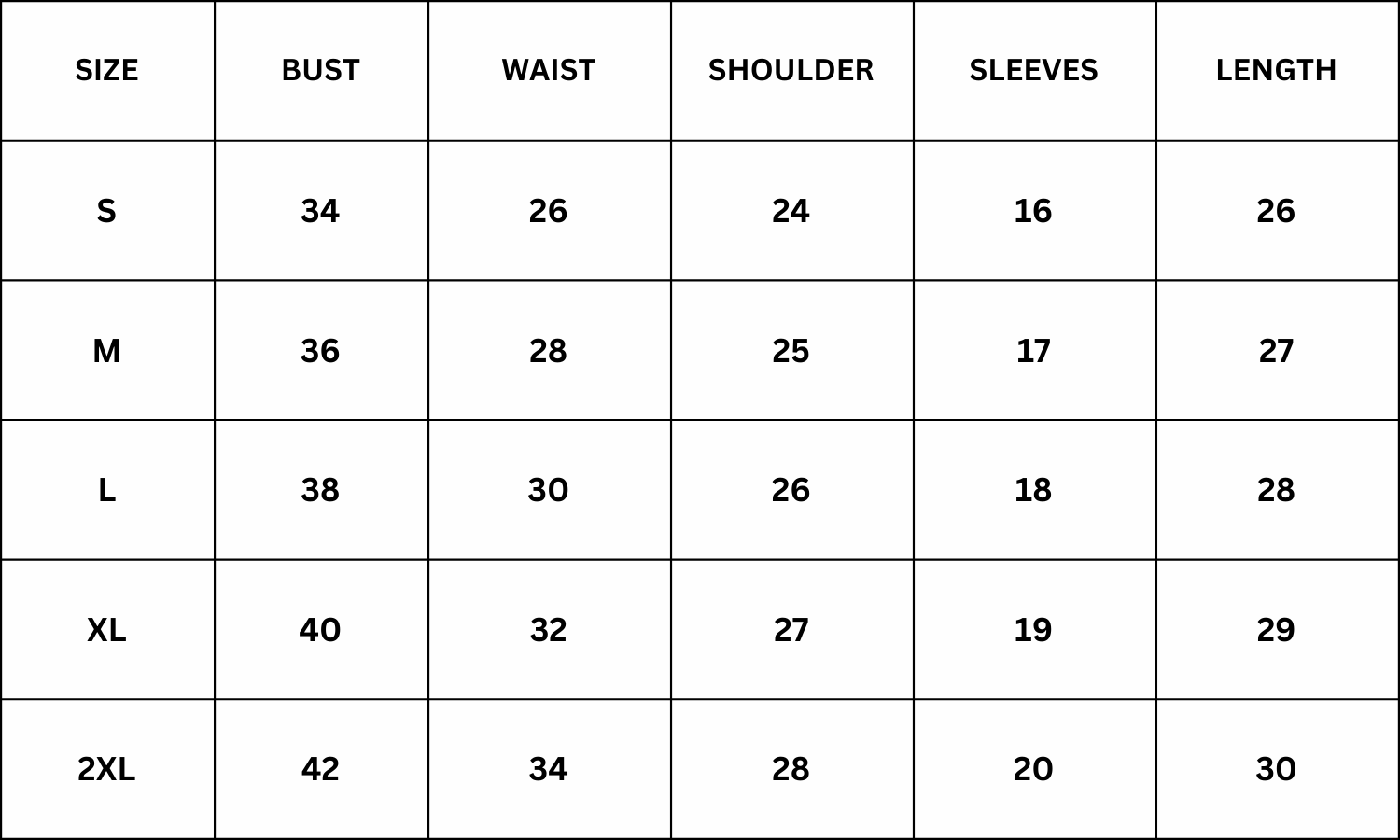 Size Chart for Elow Shirt - Black