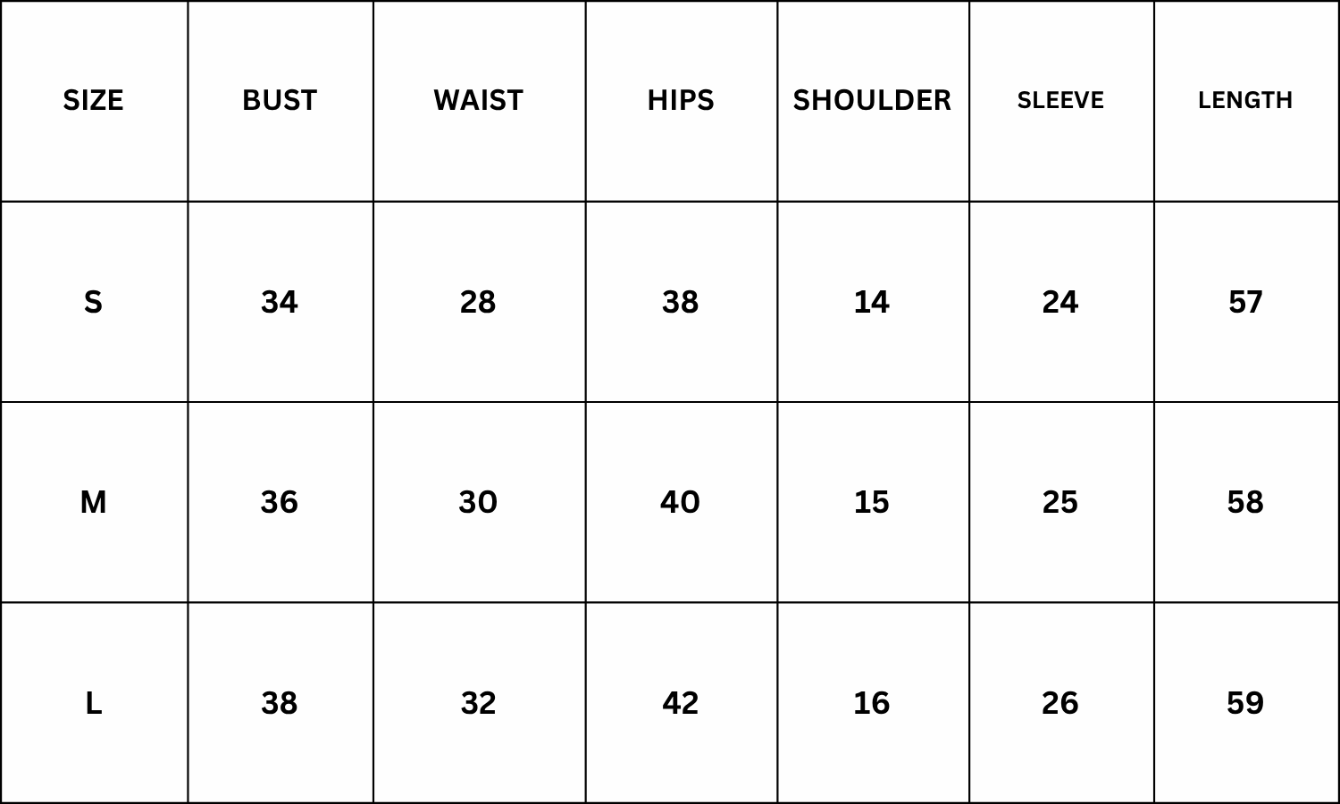 Size Chart for Damona Dress - Brown