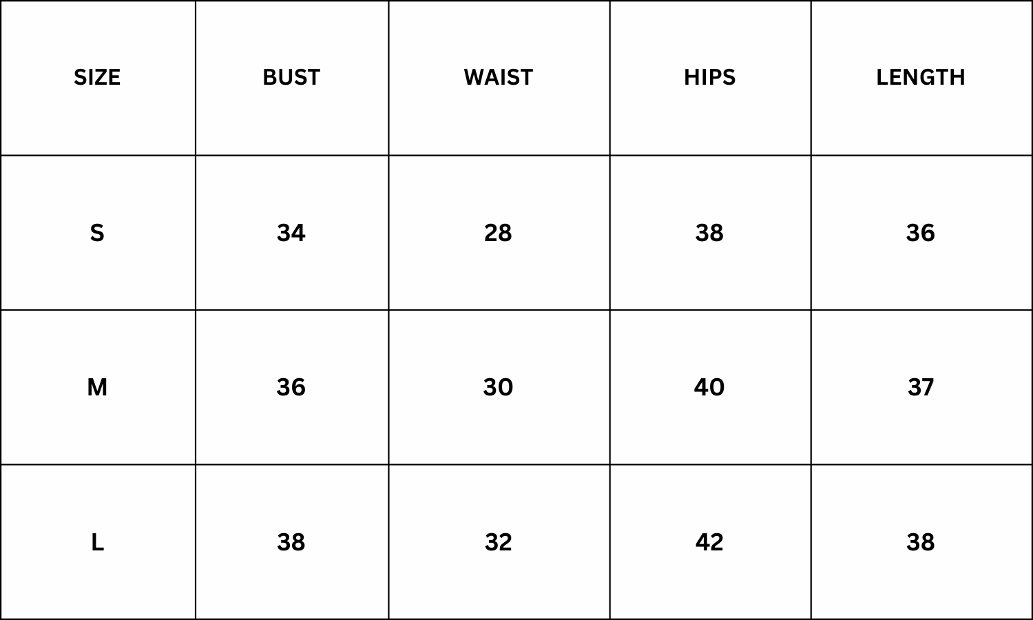 Size Chart for Dolce Midi Dress - Black