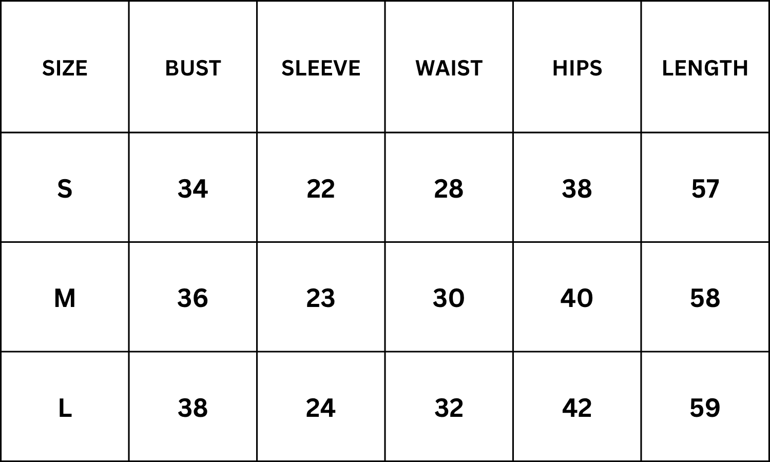Size Chart for Kat Diaries X Miakee - Bruna