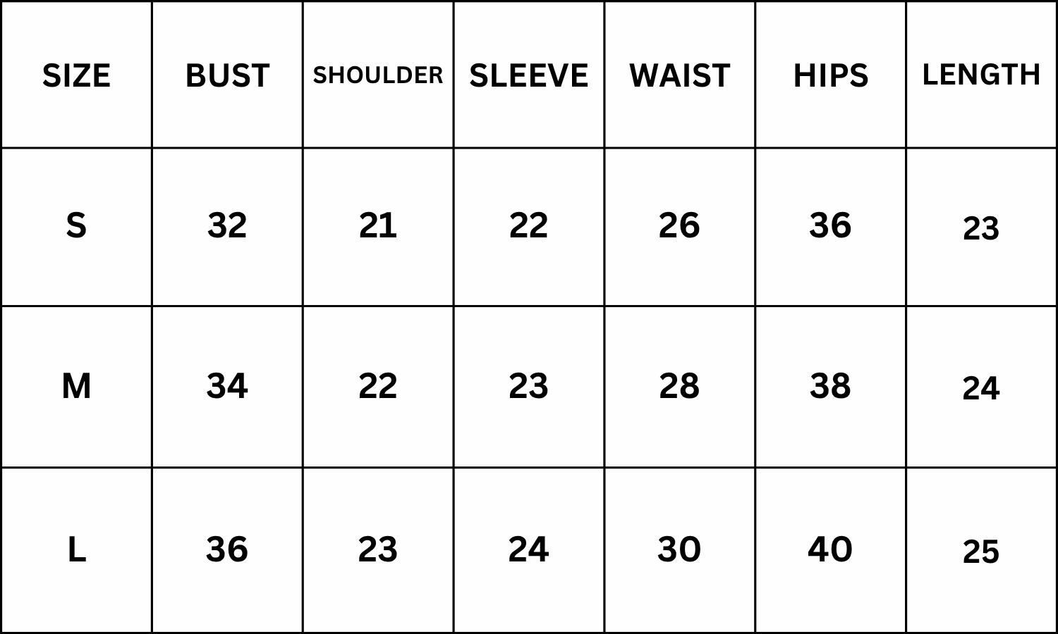 Size Chart for Sansa Top - Maroon