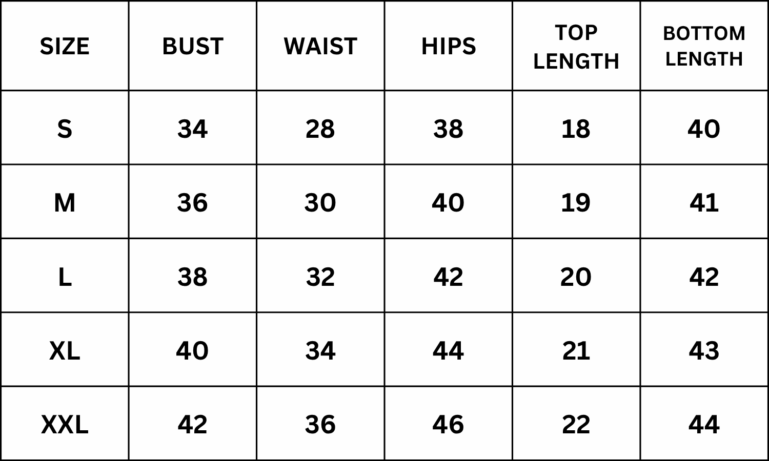 Size Chart for June Co-ord Set - Apricot