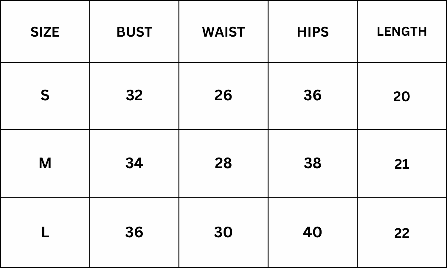 Size Chart for Effron Top - White