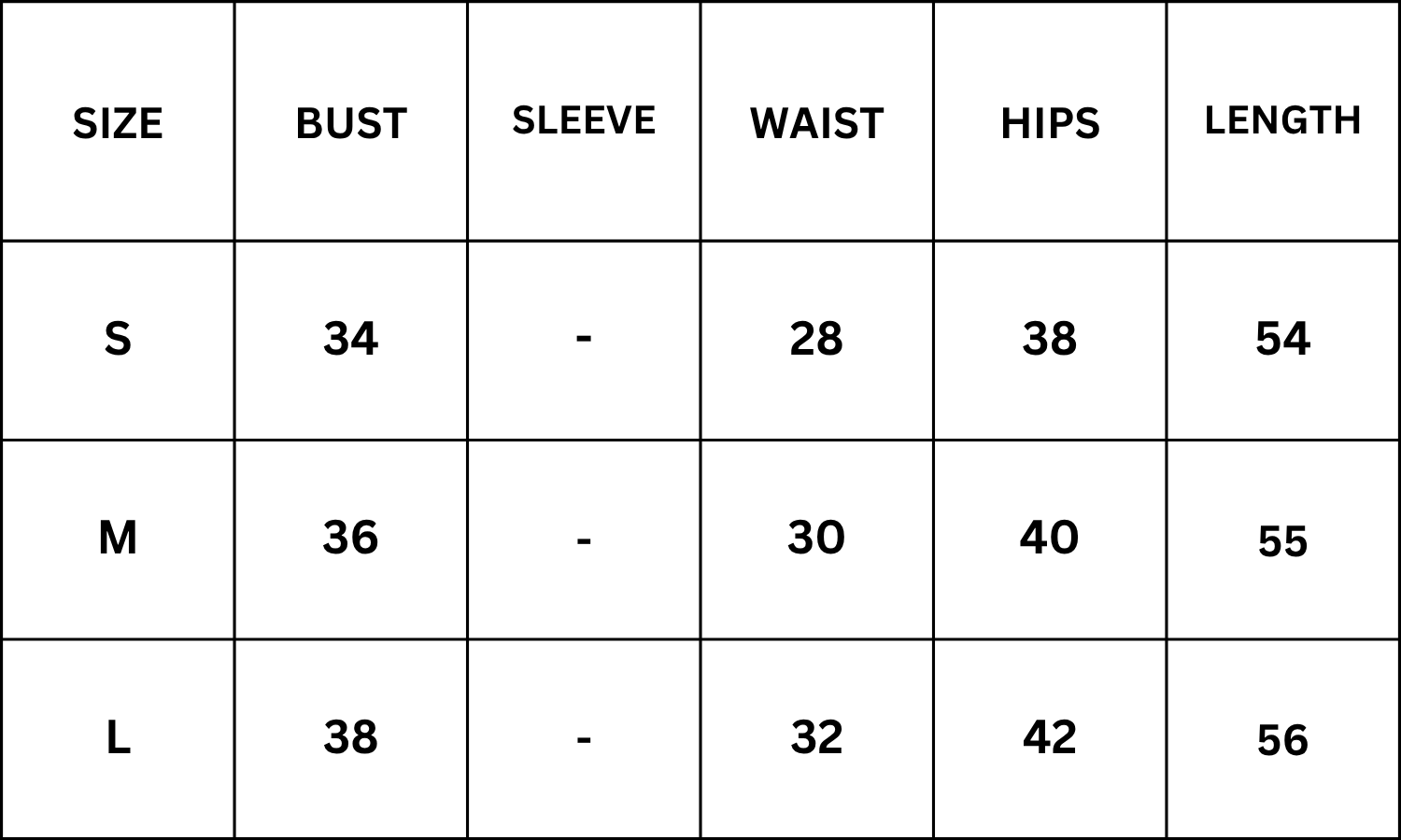 Size Chart for Paris Maxi Dress-Black