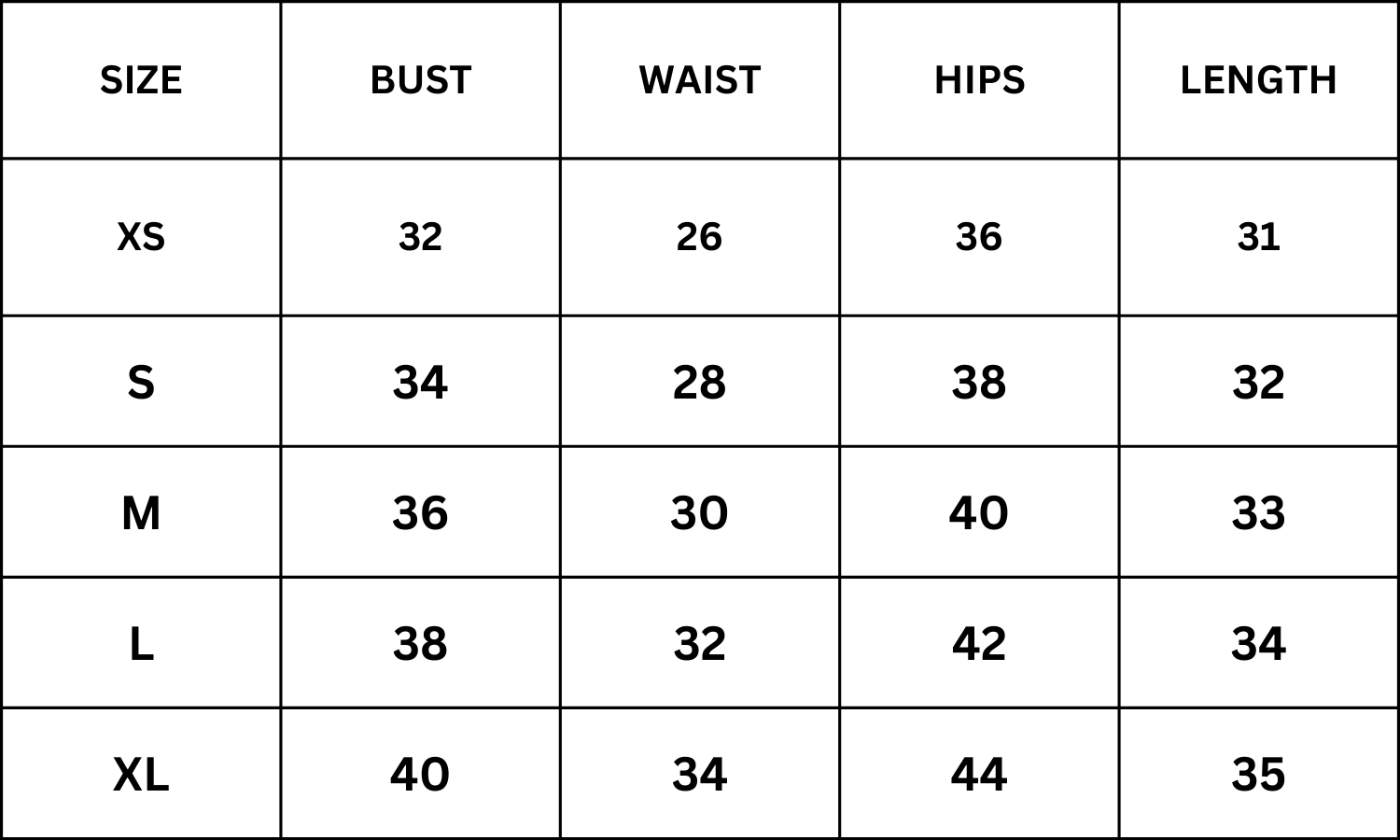 Size Chart for Shay 2.0 - Maroon