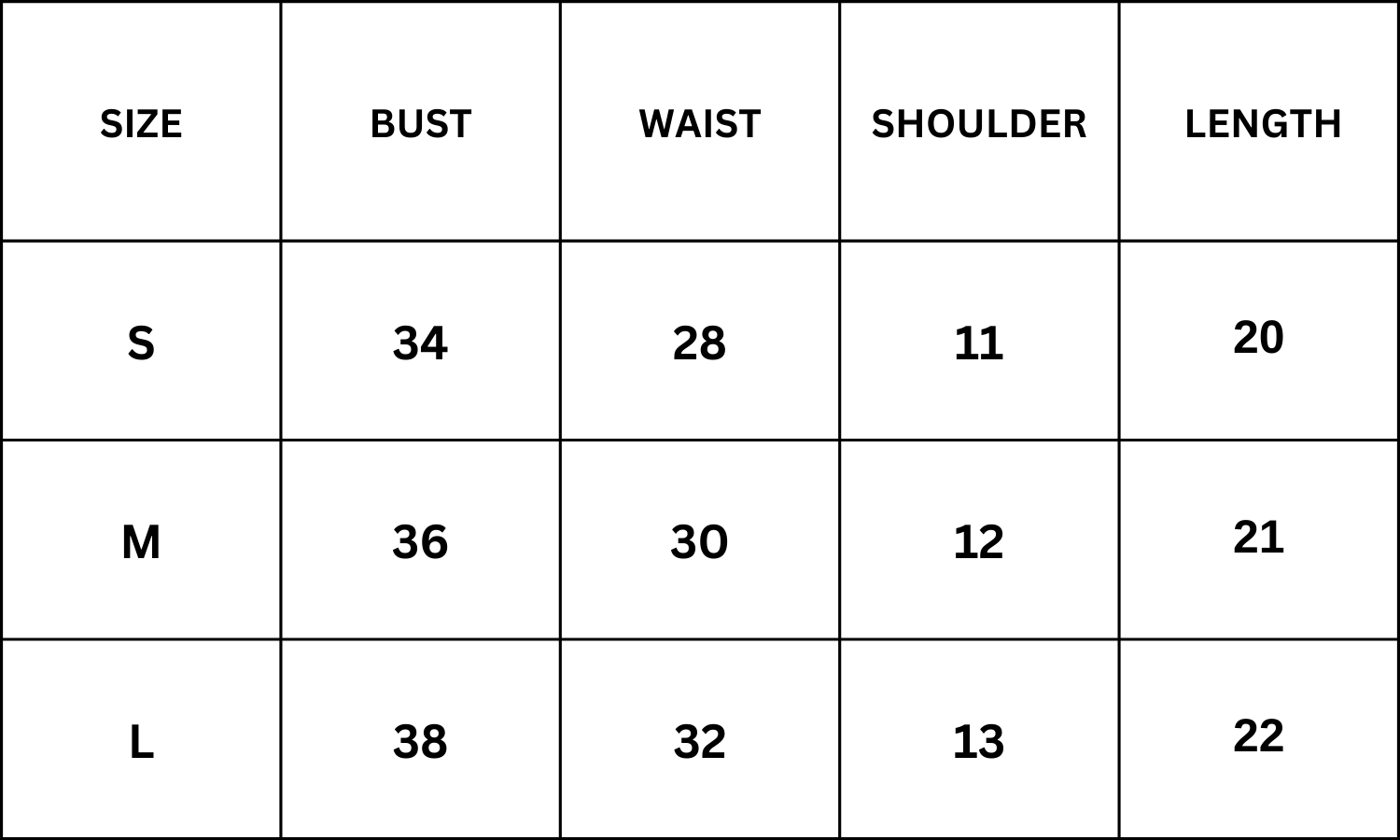 Size Chart for Oslo Top - White