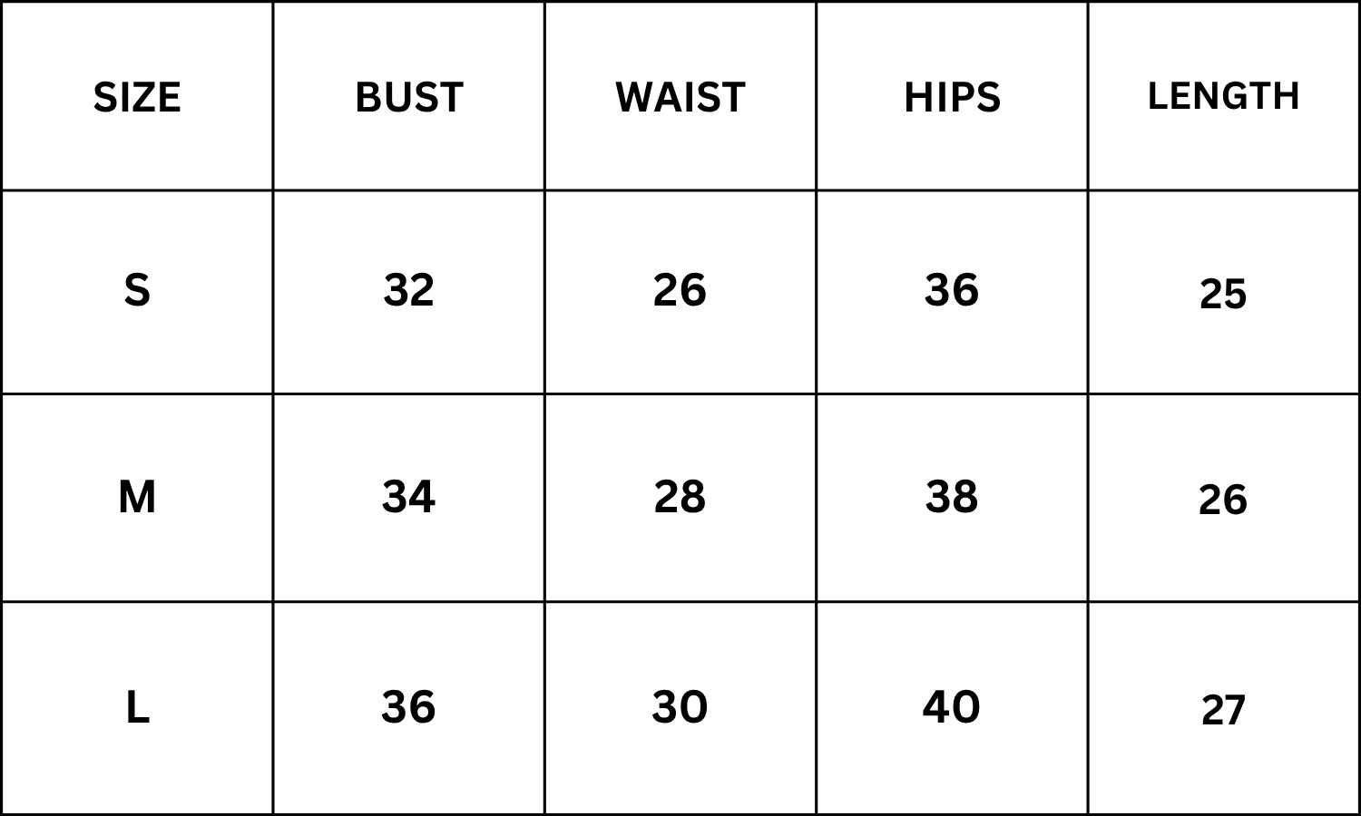 Size Chart for Corbin Top - White