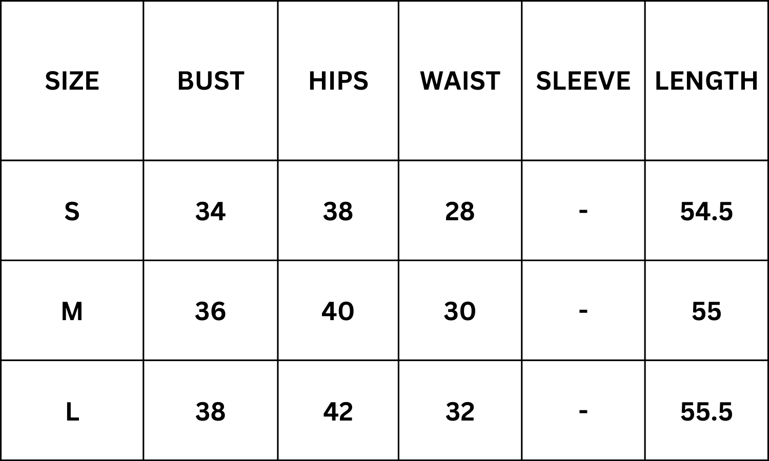 Size Chart for Allston Maxi Dress - Black