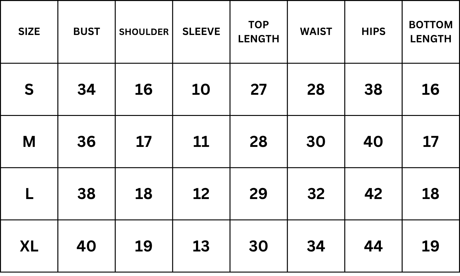 Size Chart for Usher Co-ord - Green