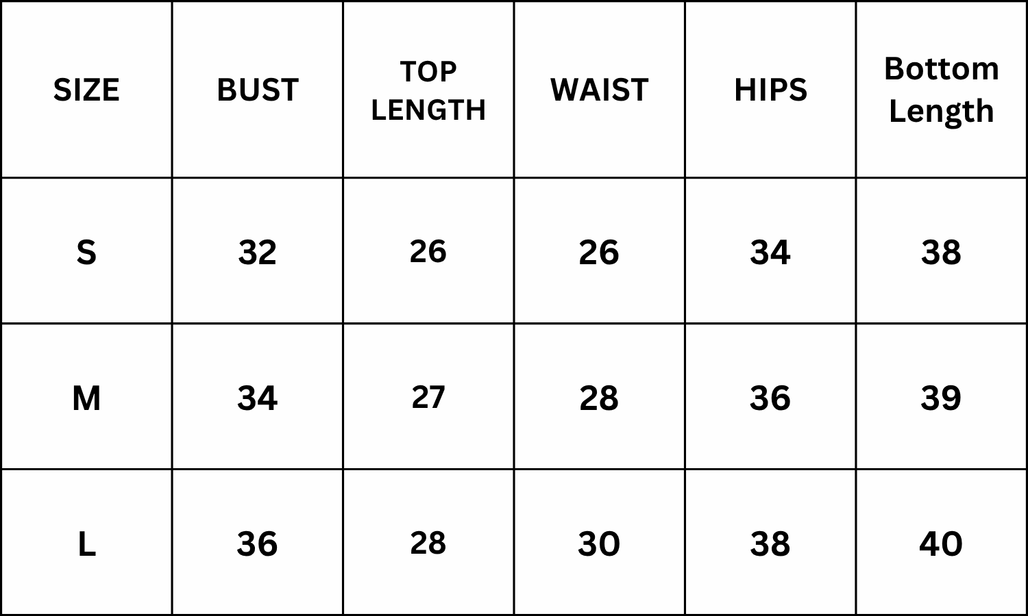 Size Chart for Gleena Co-ord - Apricot