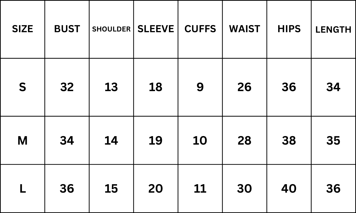 Size Chart for My Heart Dress - White