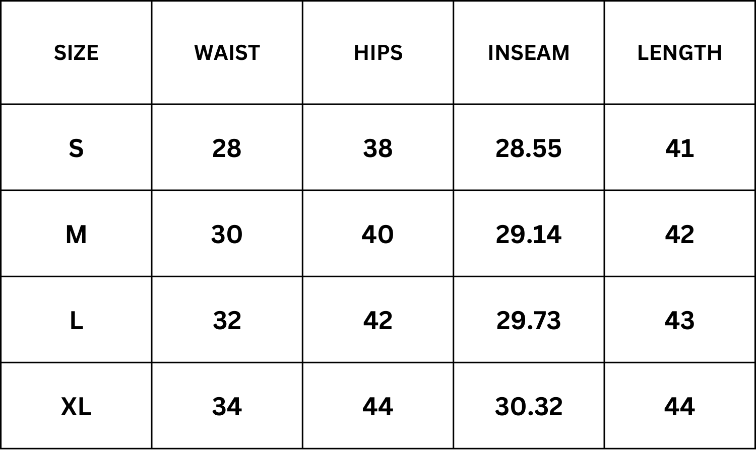 Size Chart for Denim Dazzle Jeans - Black